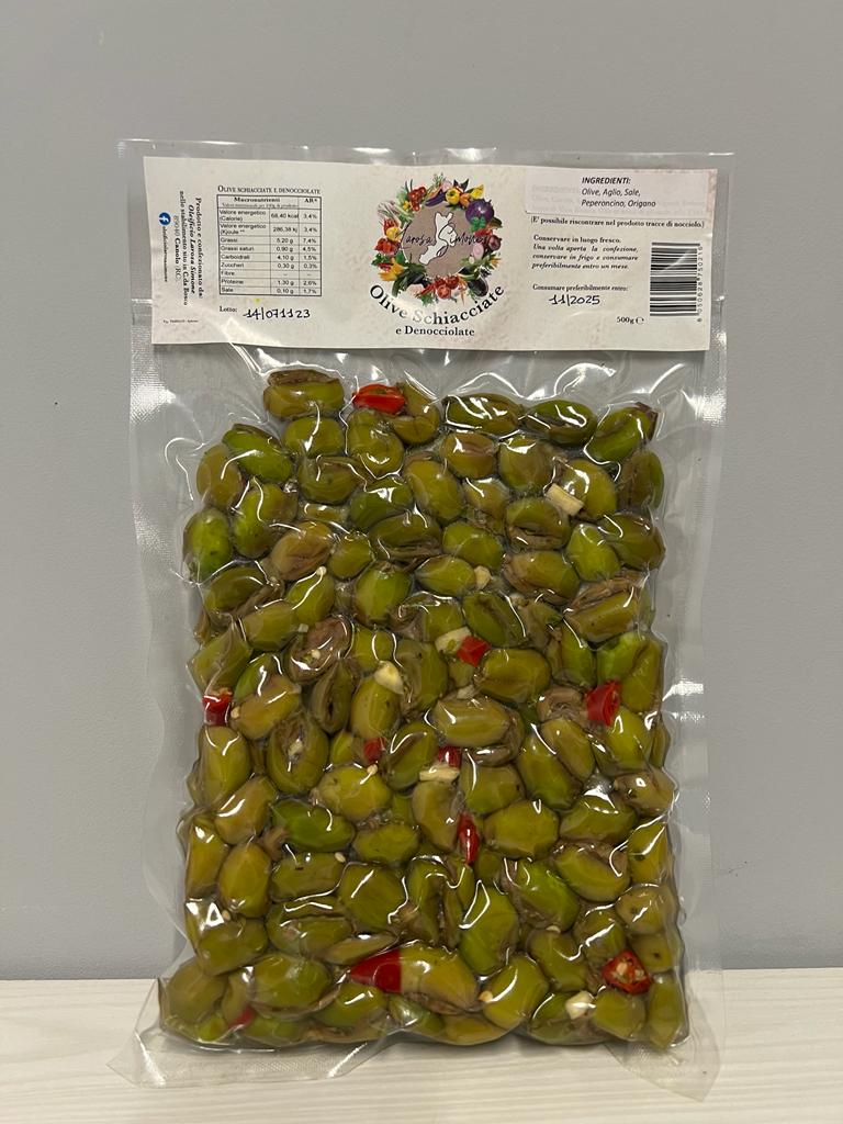 Olive Schiacciate e Denocciolate 500g BUSTE SOTTOVUOTO