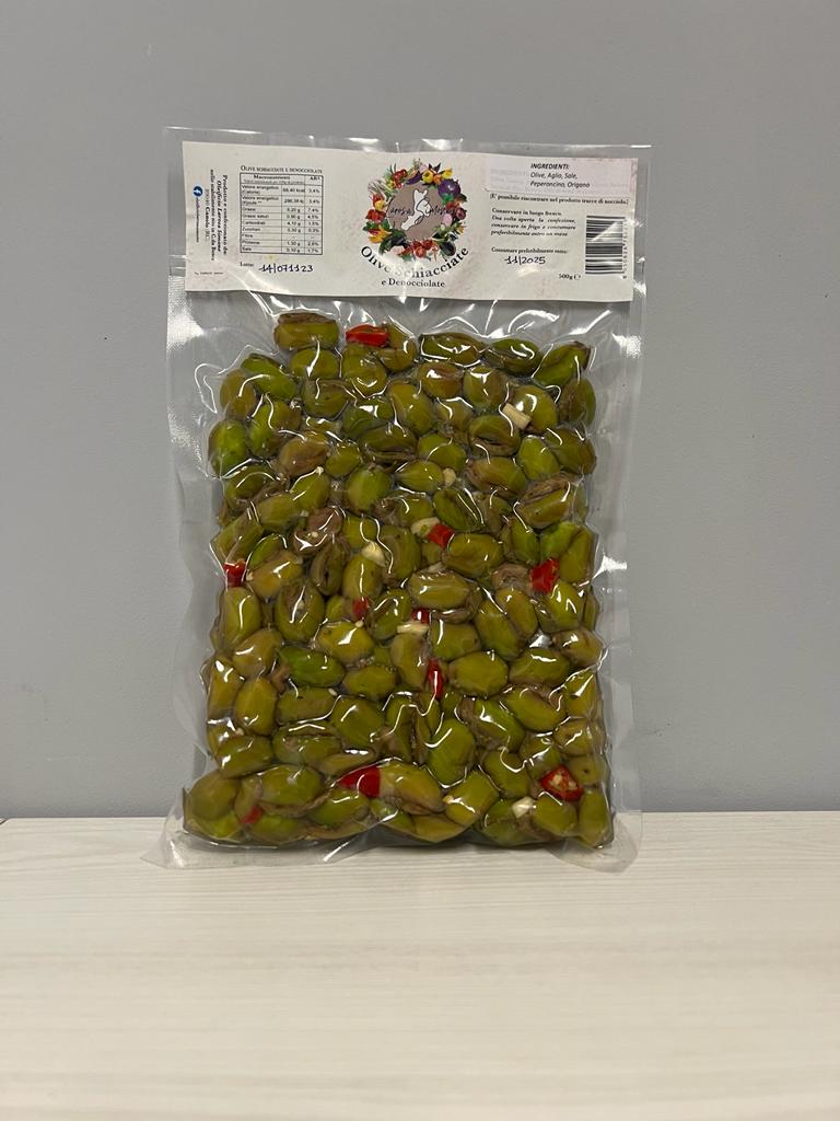 Olive Schiacciate e Denocciolate 500g BUST SOTTOVUOTO